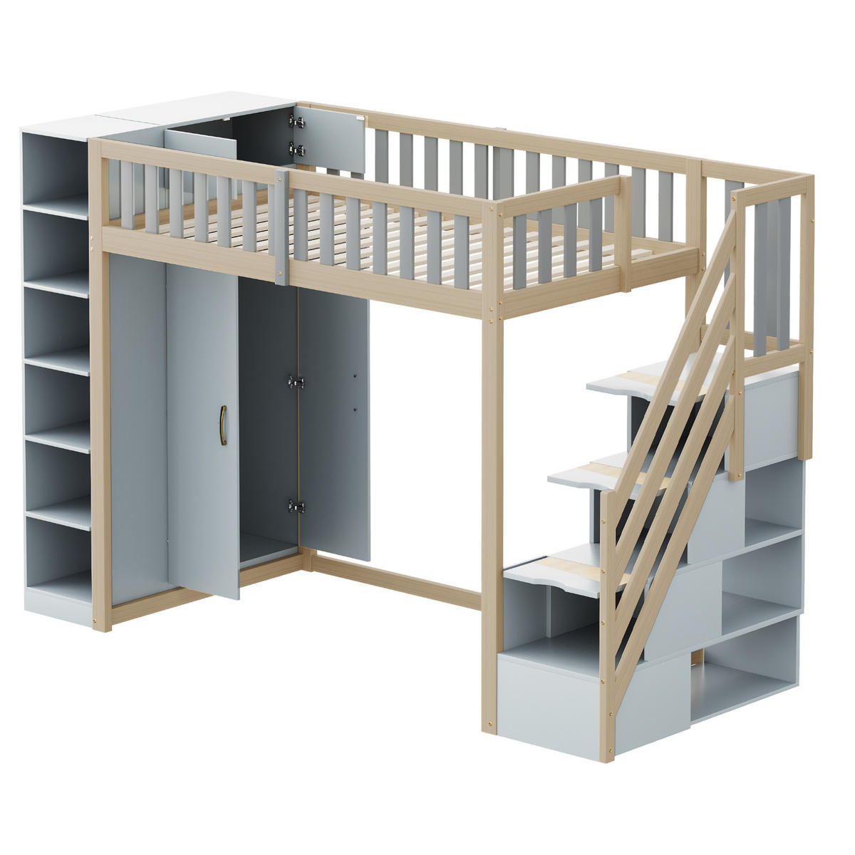 HOCHBETT 90/200 cm Grau mit Kleiderschrank und Stauraum - Grau, Holz (90/200cm) - MIVRAY
