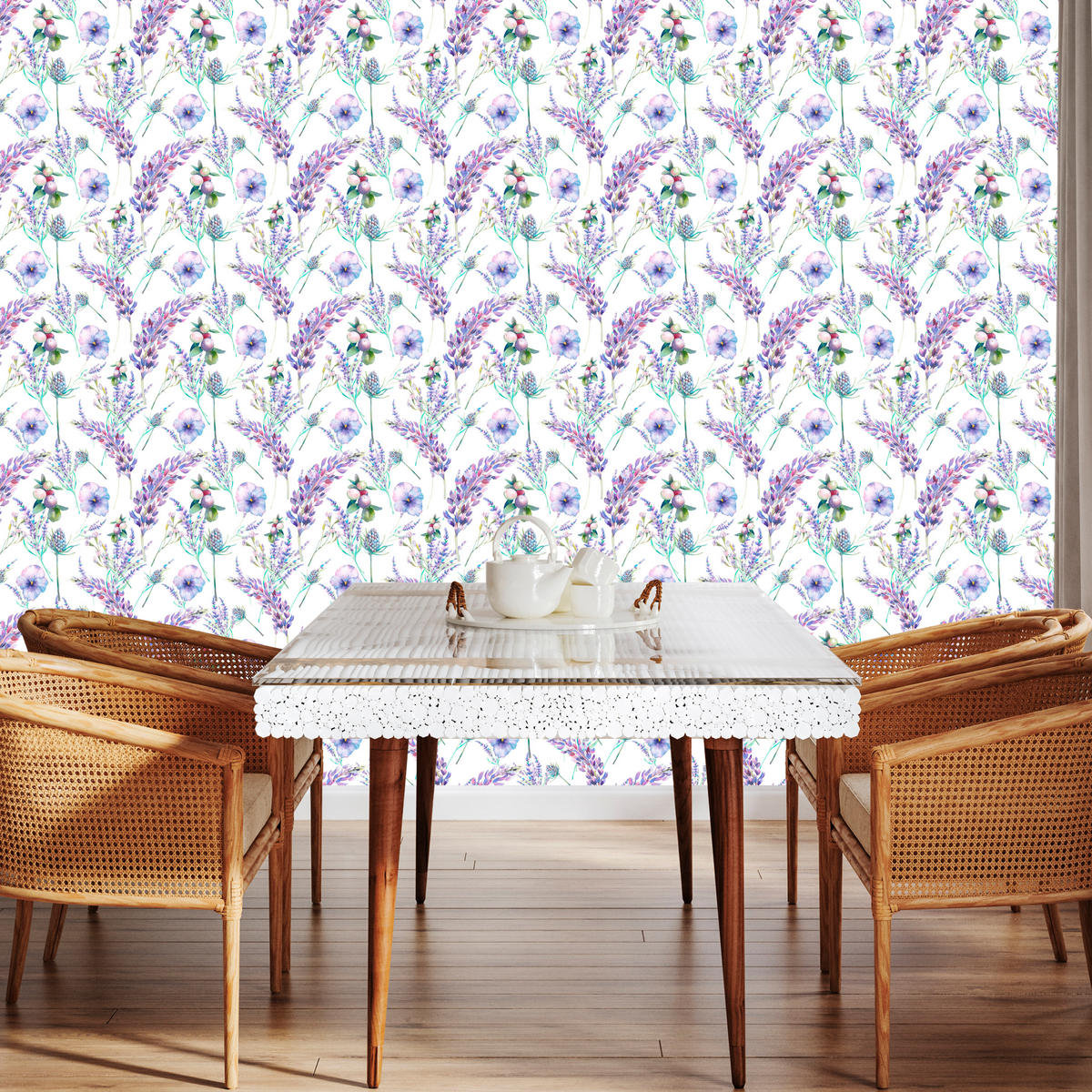 VLIESTAPETE Lavendel und Blüten – Lila, Grün, Weiß – 50x1000 cm - Lila/Weiß, Papier (50/1000cm) - Muralo
