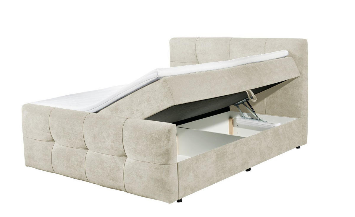 BOXBETT mit 9‑Zonen-Tonnentaschenfederkern-Matratze, HR-30-Topper, Bettkasten - Beige/Silberfarben, Holz/Kunststoff (160/200cm) - ed exciting design