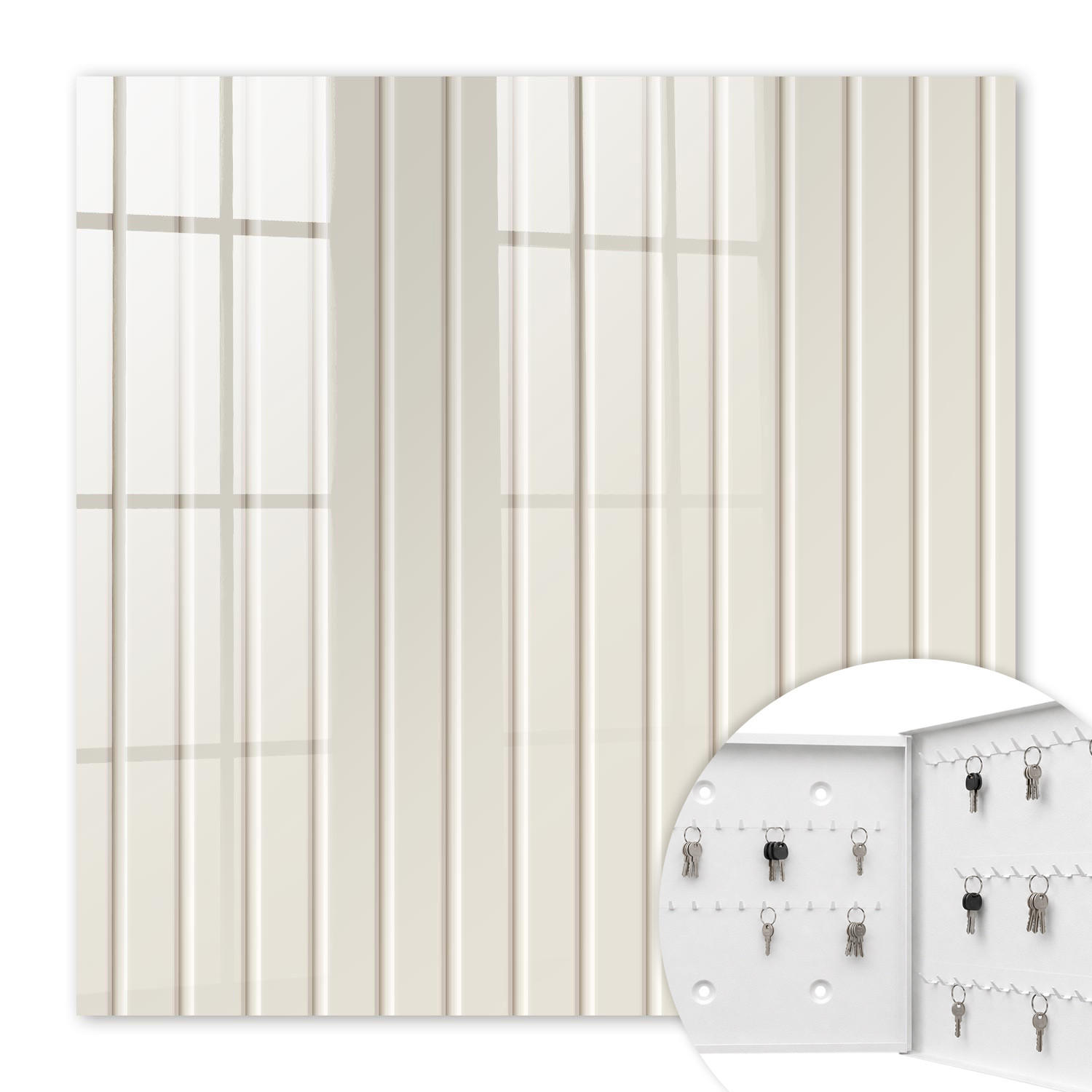 SCHLÜSSELBOX Weiß 30x30 cm – Türöffnung nach rechts - Vertikale Streifen - Beige, Metall (30/30/5cm) - TULUP