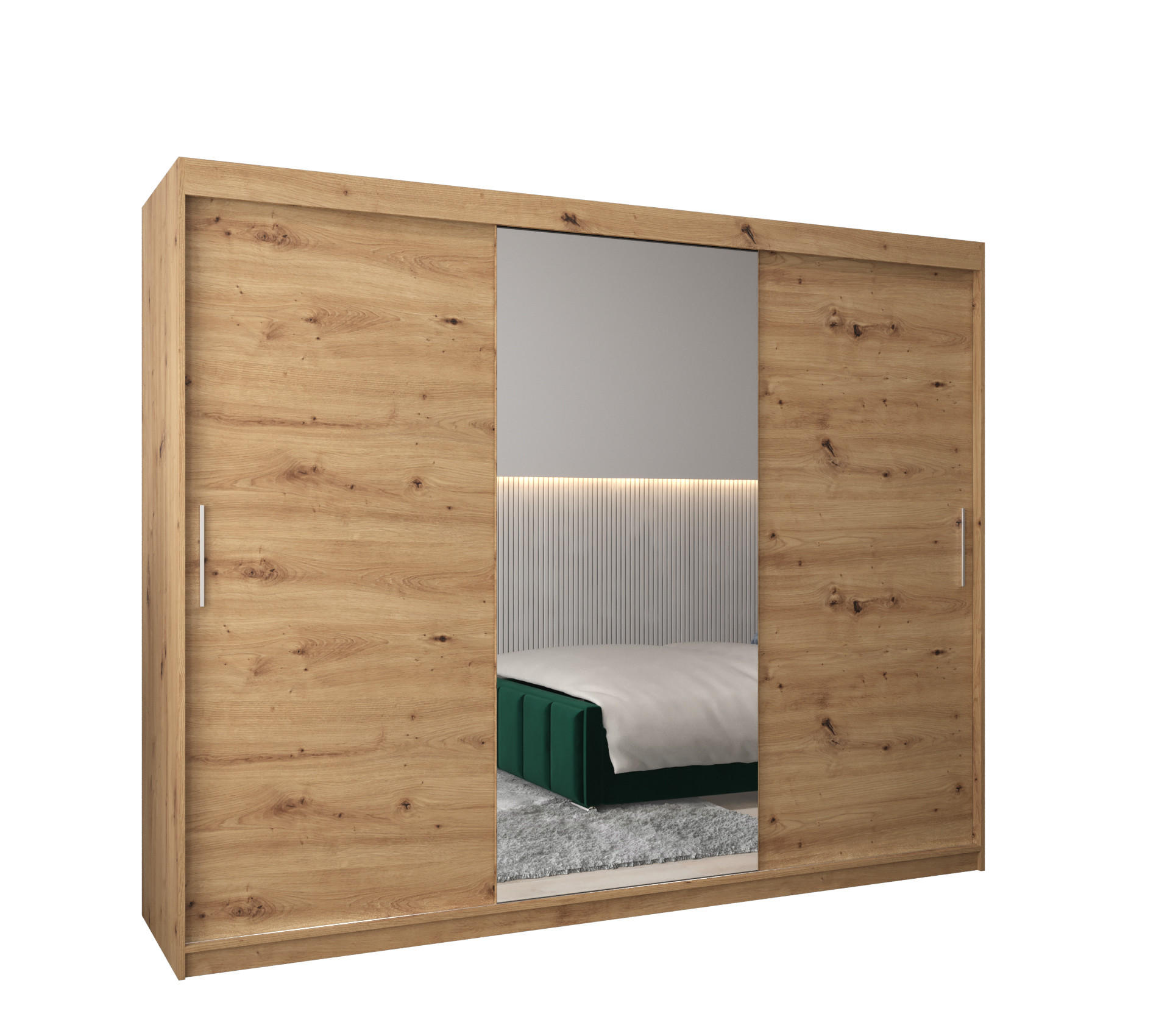 SCHWEBETÜRENSCHRANK 200/250/62 3-türig - Silberfarben/Eiche Artisan, Holz/Kunststoff (250/200/62cm) - MÖBEL KRYSPOL