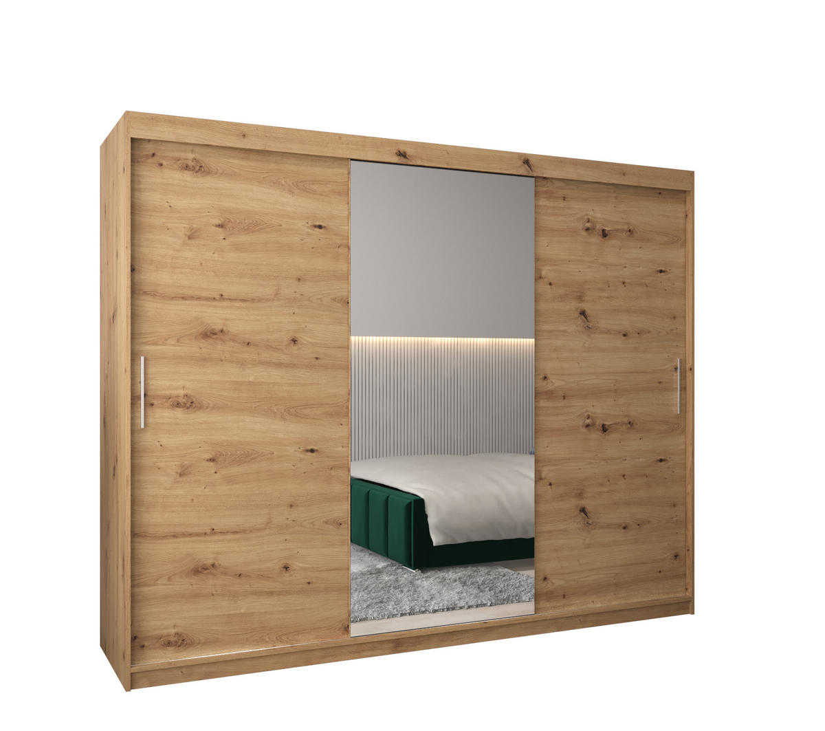SCHWEBETÜRENSCHRANK 200/250/62 3-türig - Silberfarben/Eiche Artisan, Holz/Kunststoff (250/200/62cm) - MÖBEL KRYSPOL