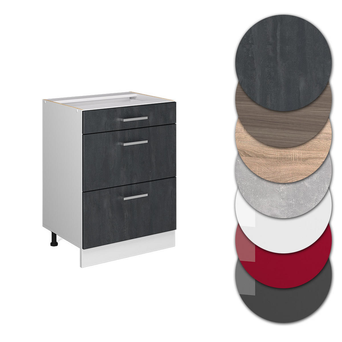 SCHUBLADENSCHRANK R-Line Schwarz Beton 60 cm AP Marmor - Schwarz/Weiß, Holzwerkstoff (60/81.6/60cm) - Vicco