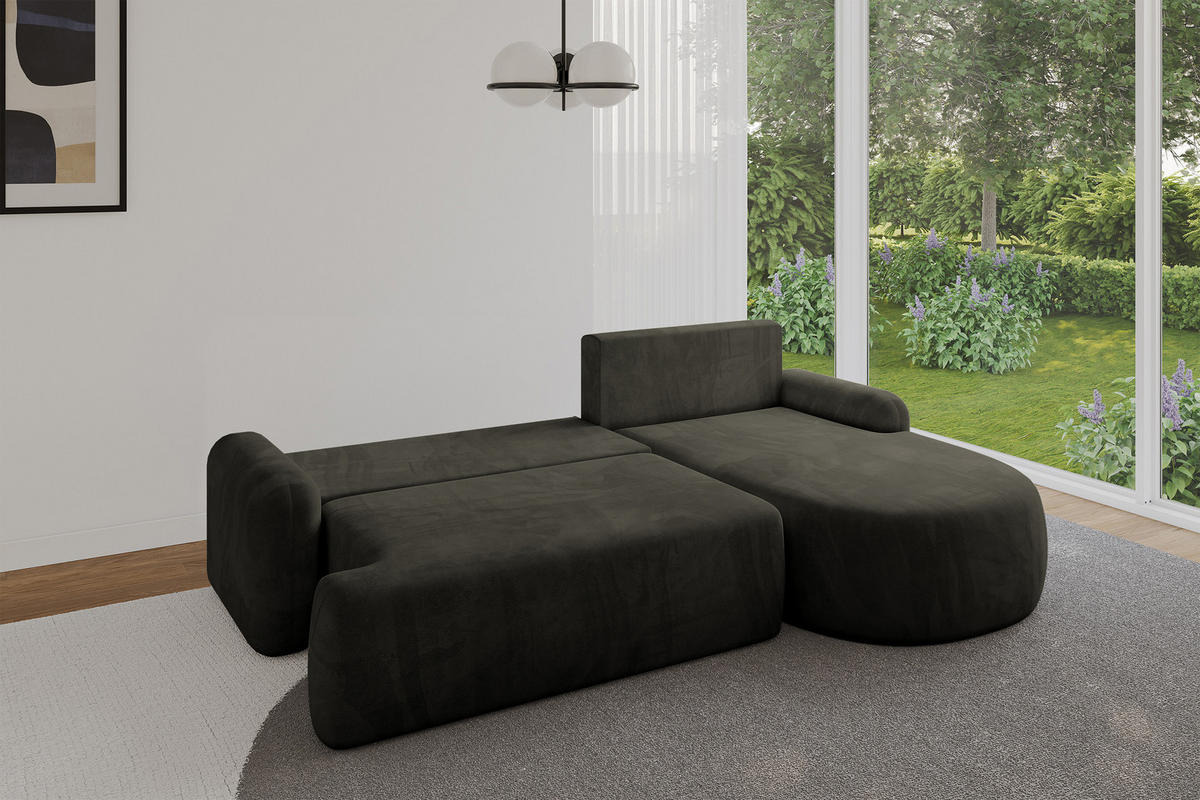 WOHNLANDSCHAFT mit Schlaffunktion und Bettkasten LIRA-L - 264x172x89 Schwarz - Schwarz, Holzwerkstoff/Textil (172/264cm) - ALTDECOR