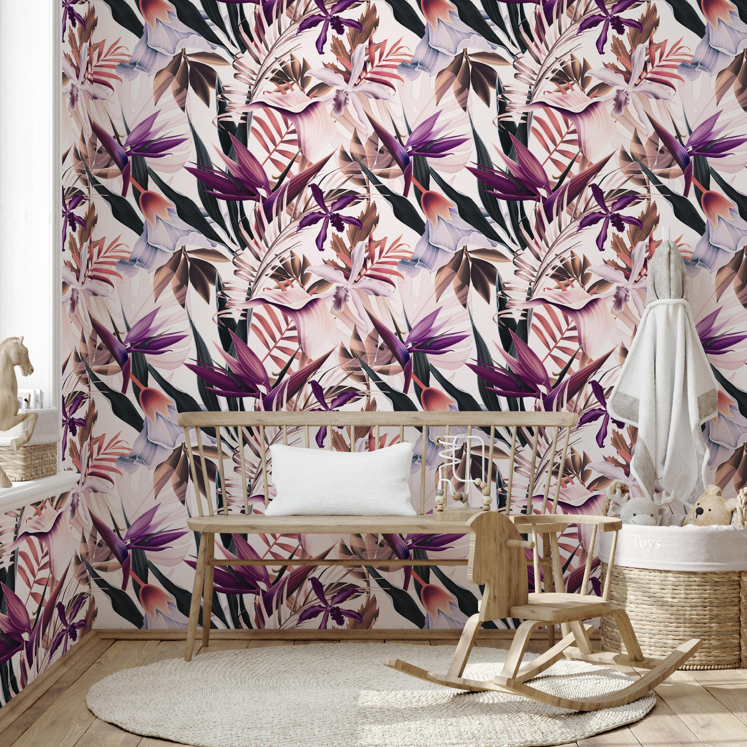 TAPETE Tropisch aus echtem Papier, 200x280cm, 8 Bögen - Pink, Papier (200/280cm) - WALLPAPERS4BEGINNERS