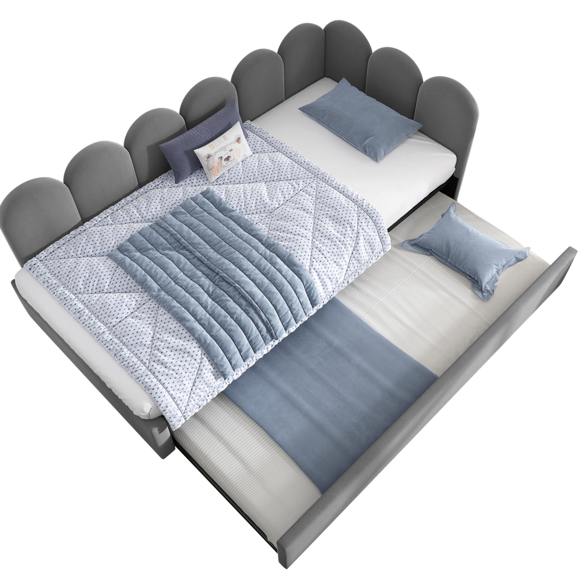 AUSZIEHBETT 90/200 cm aus Samt in Grau mit Lattenrost - Grau, Textil (90/200cm) - Flora Grace