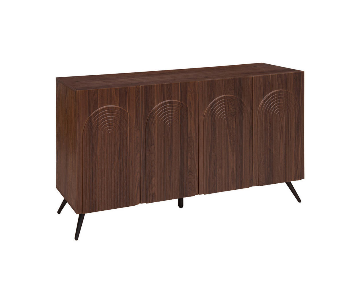 SIDEBOARD aus Holzwerkstoff 150x38x83 cm Walnussbraun mit verstellbaren Einlegeböden und 3D-Rillentüren im Mid-Century-Stil - Walnussfarben, Holzwerkstoff (150/83/38cm) - Modfu