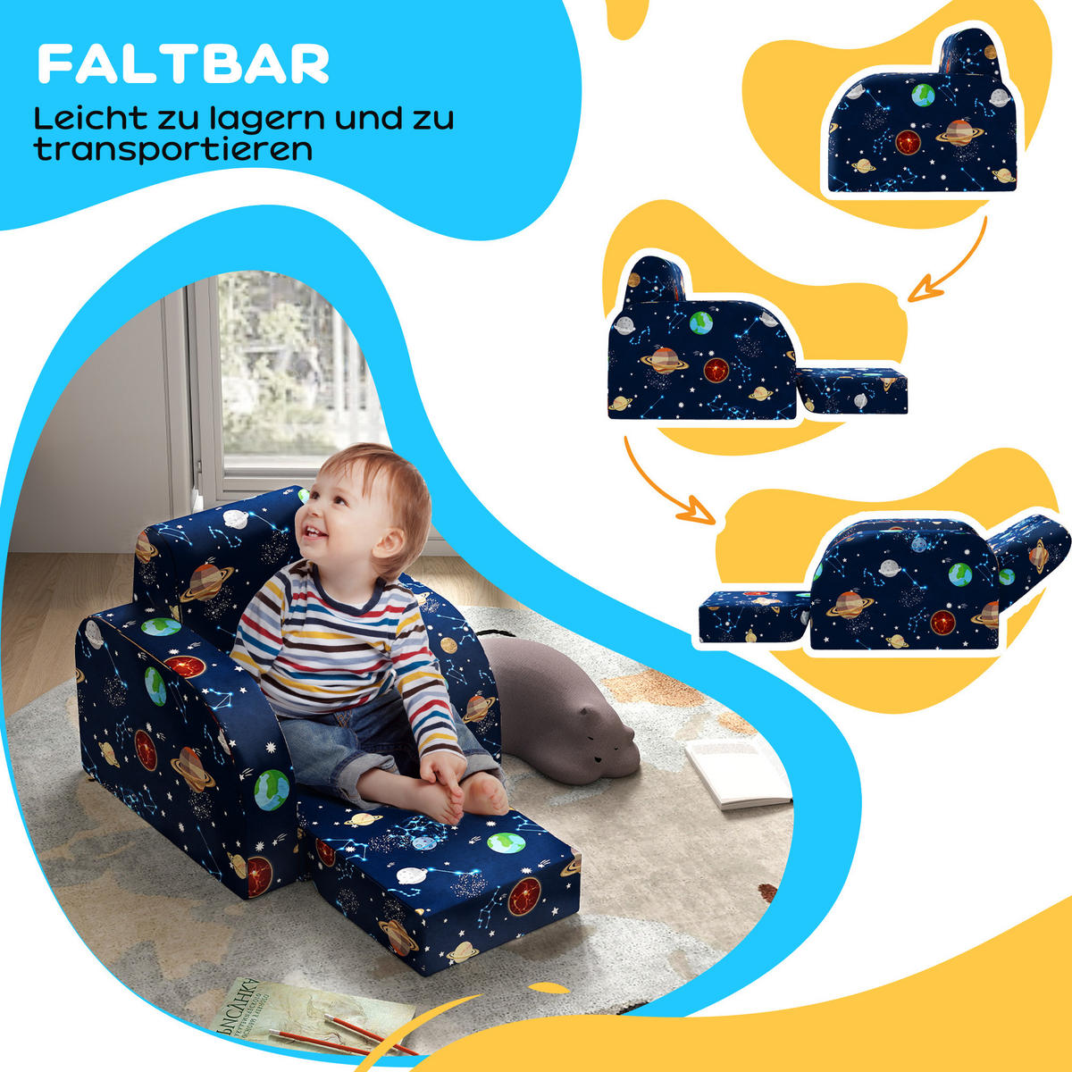 KINDERSESSEL, Schaumstoff, Blau, 46,5L x 93B x 28,5H cm - Blau, Metall (93/28.5/46.5cm) - AIYAPLAY