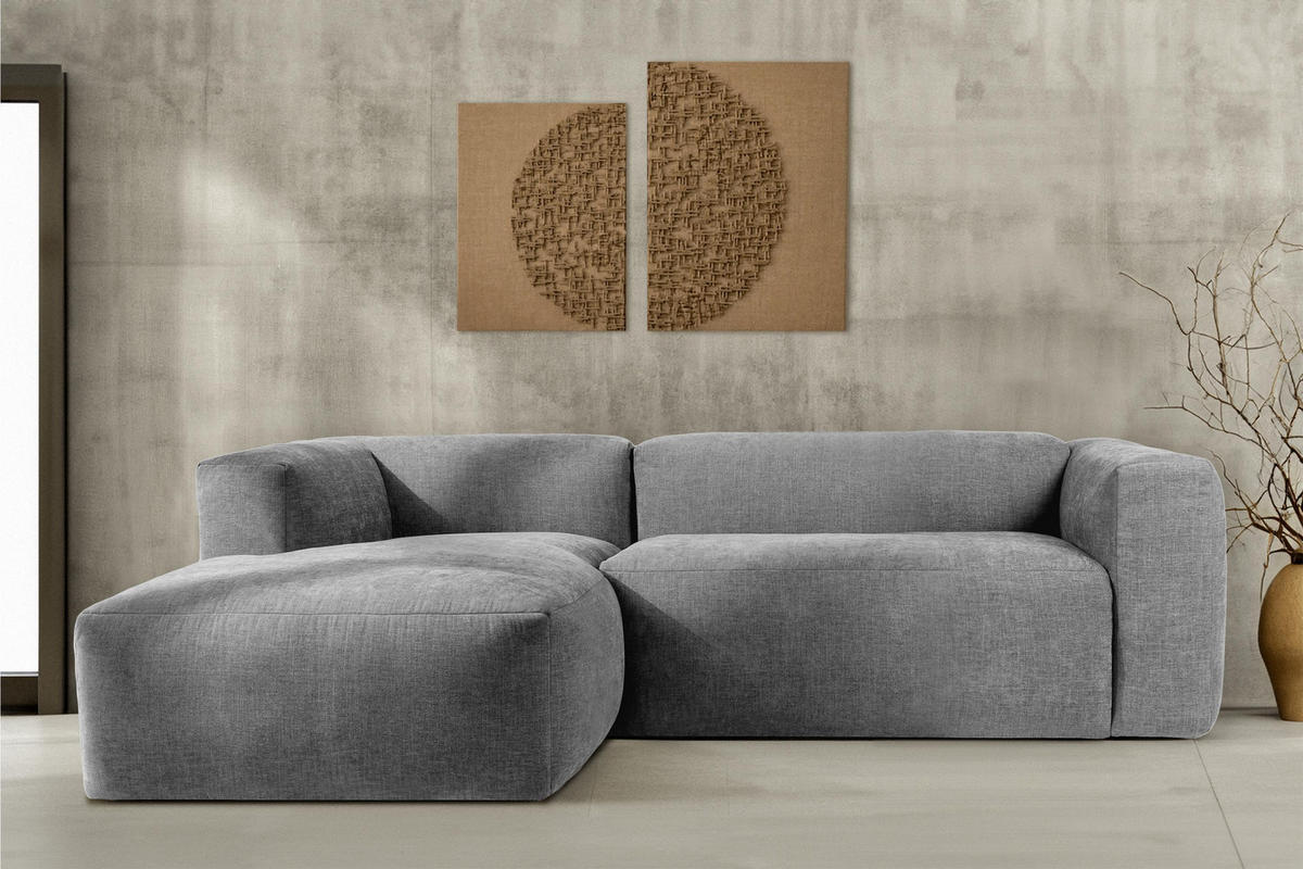 ECKMODULSOFA-LINKS BUFFO 3/4 Sitzer mit extrem weicher Sitzfläche, Gewebestoff, hell aschfahl - Hellgrau, Textil (237/180cm) - KONSIMO®
