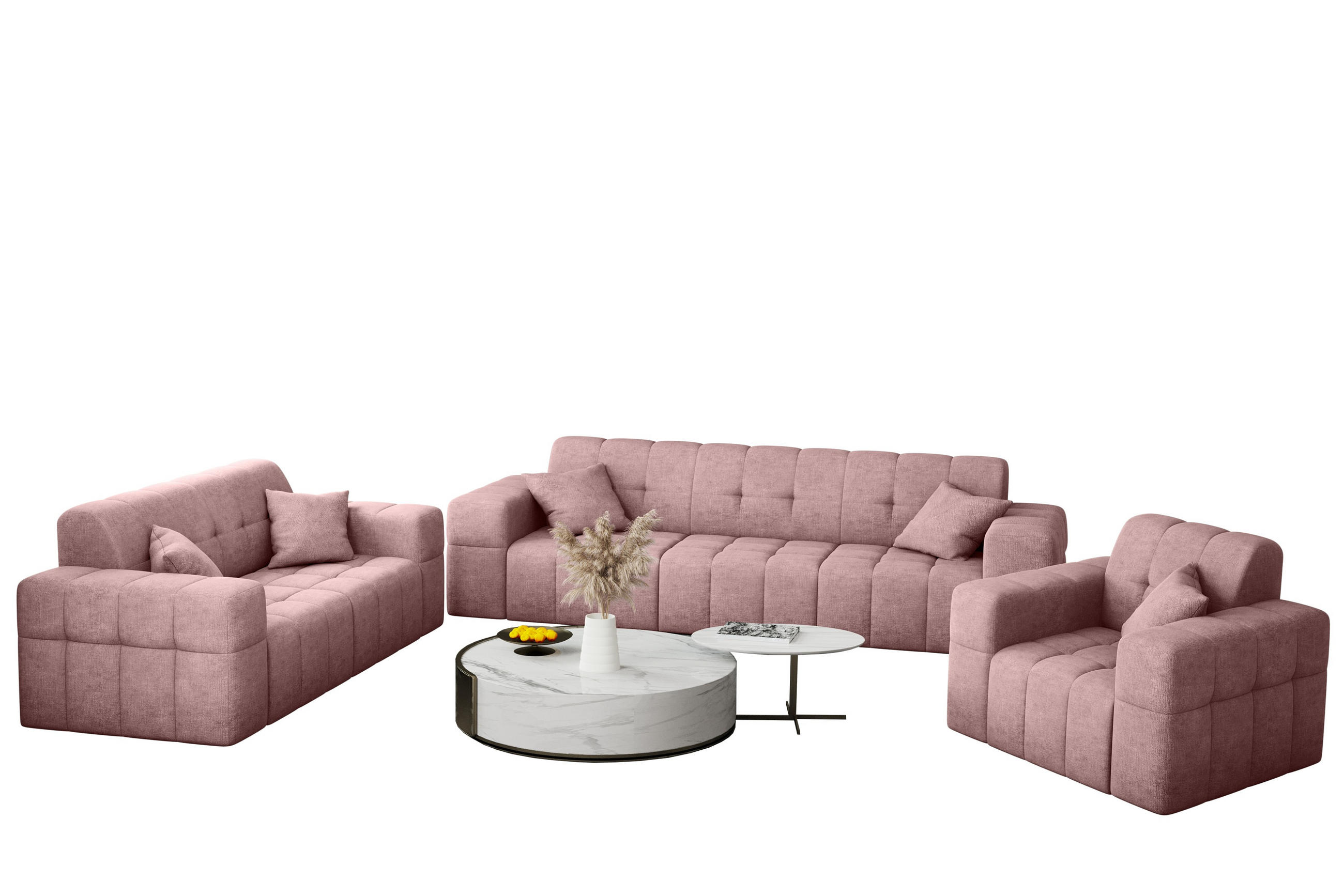 SITZGARNITUR 3+2+1 NIMES Stoff Perfect Harmony Rosa - Rosa, Holz/Textil (245/82/92cm) - Kaiser Möbel