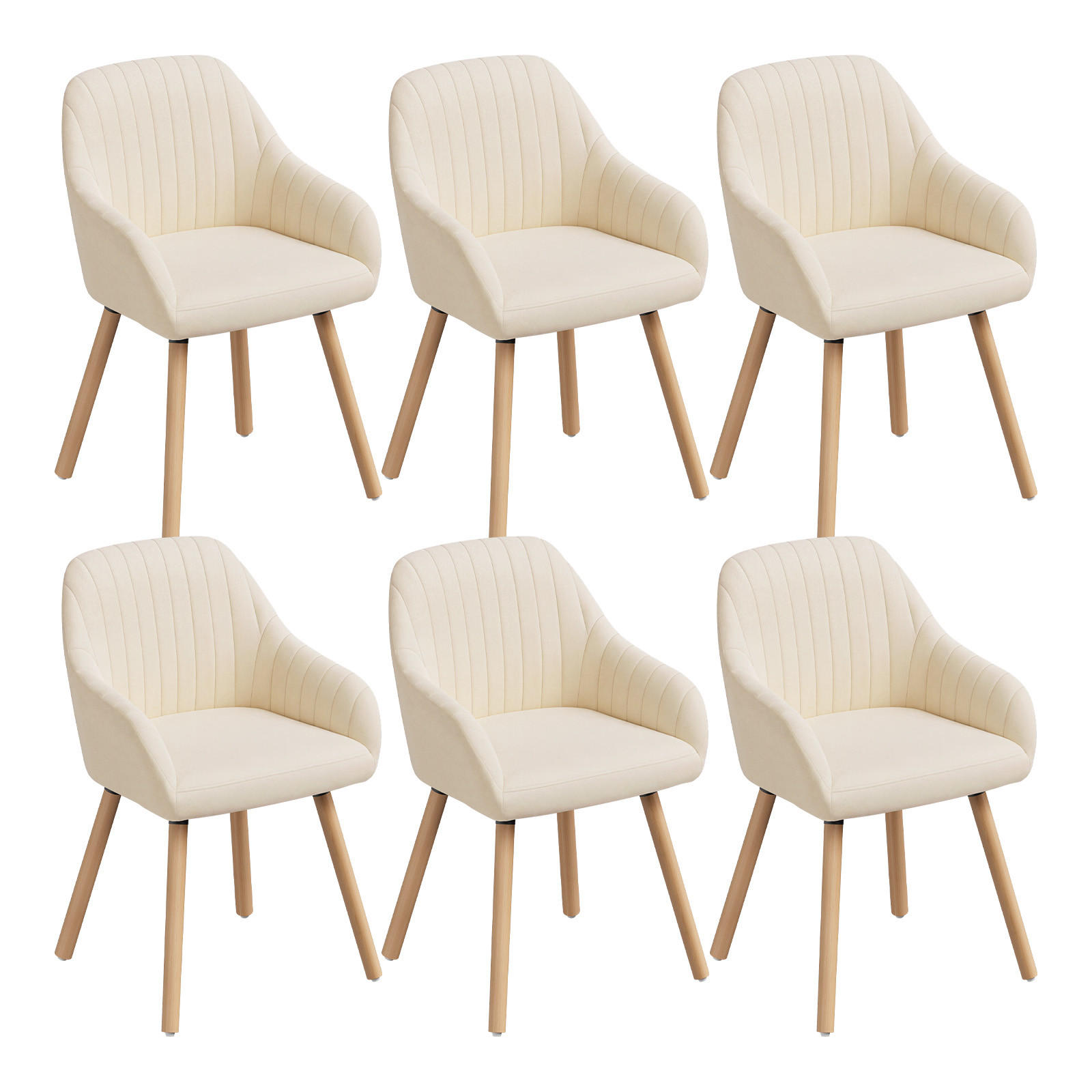 ESSZIMMERSTUHL 6er-Set, Samt, Massivholz, Creme - Creme/Naturfarben, Holz/Textil (52/81.5/51.5cm) - Woltu