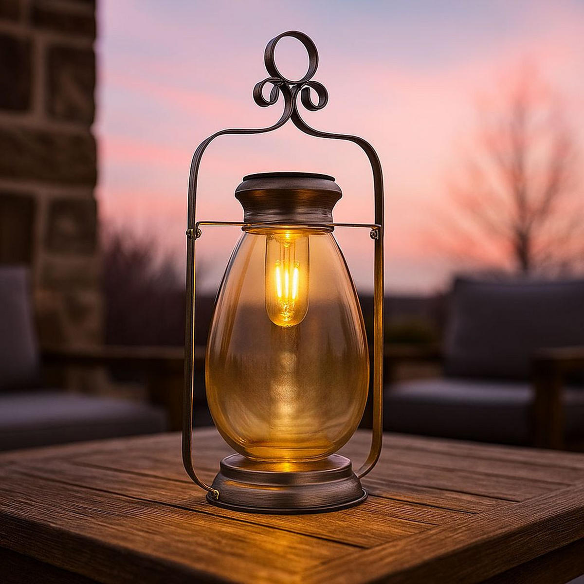 LED AUSSENLEUCHTE Solarlampe Silber Amberglas - Silberfarben, Glas (17/15/36.5cm) - Globo Lighting