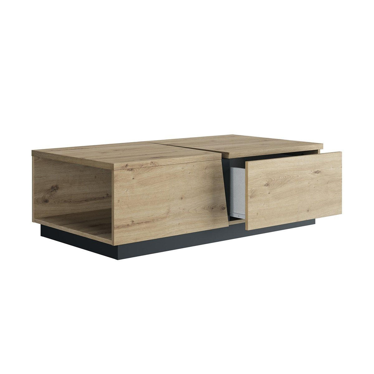 COUCHTISCH 1 Schublade Crack - Französische Herstellung - 114/61/36 cm - Eichefarben, Holzwerkstoff (114/61/36cm) - Calicosy