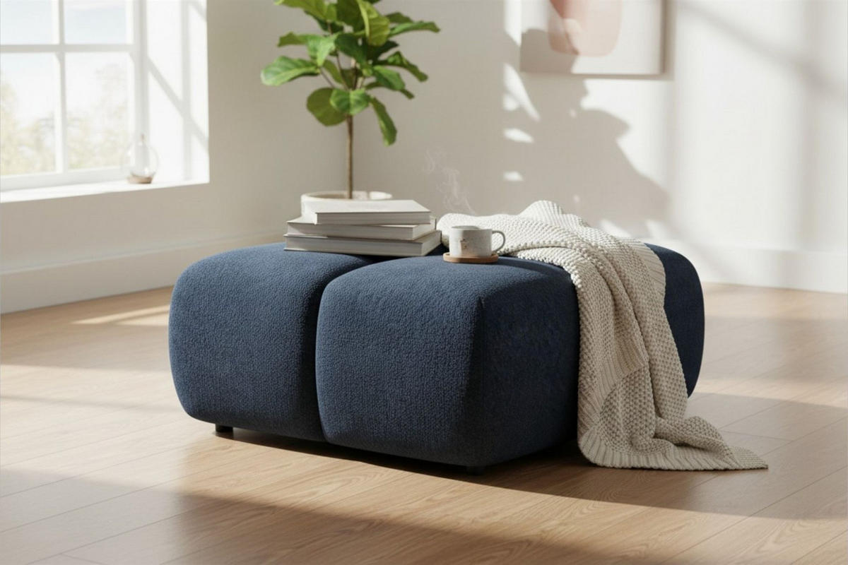 SOFASET Vega 3-2 Inkl. Hocker - Blau, Holzwerkstoff/Textil (250/77/103cm) - Fun Möbel