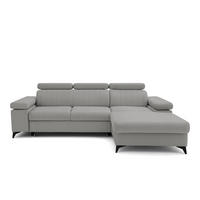 ECKSOFA FELIX L Rechts mit Schlaffunktion Velours Grau - Schwarz/Grau, Holz/Textil (176/257cm) - Muffo