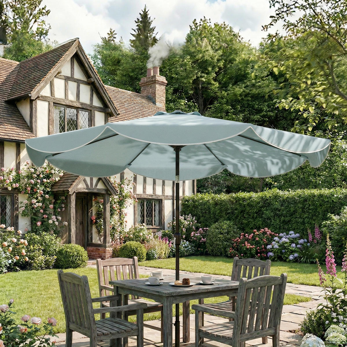 SONNENSCHIRM rund 265 cm DE-11595 Neigbar mit Volant Blau - Blau, Metall (265/265cm) - ComfortXL