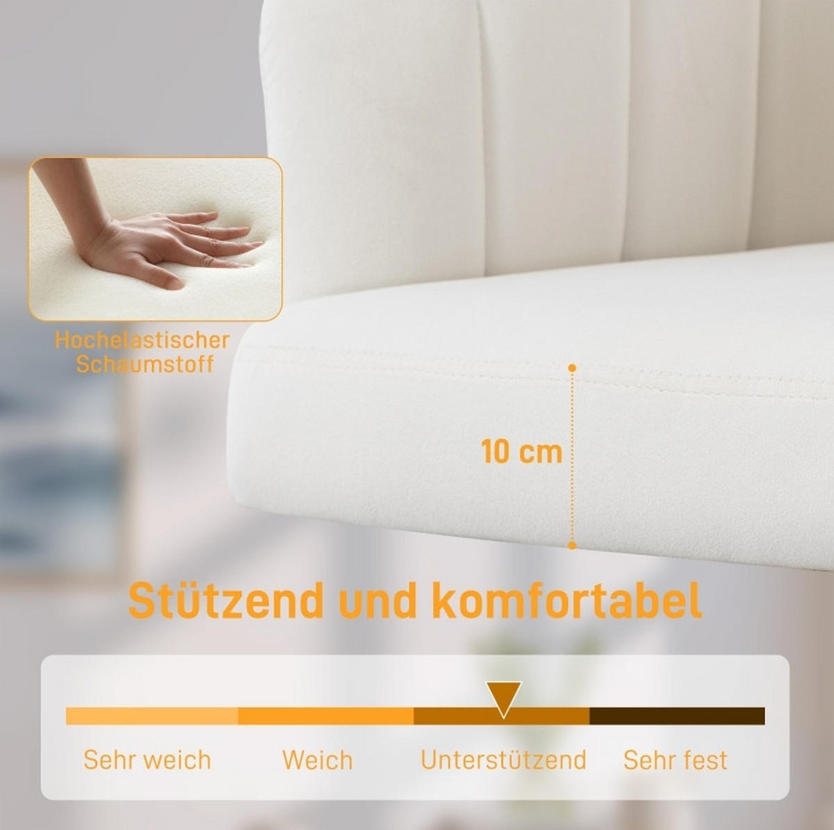 BÜROSTUHL in Cremeweiß 60x61x92,5 cm, höhenverstellbar und drehbar, mit Rollen - Creme, Textil (61/92.5/60cm) - IVMEU