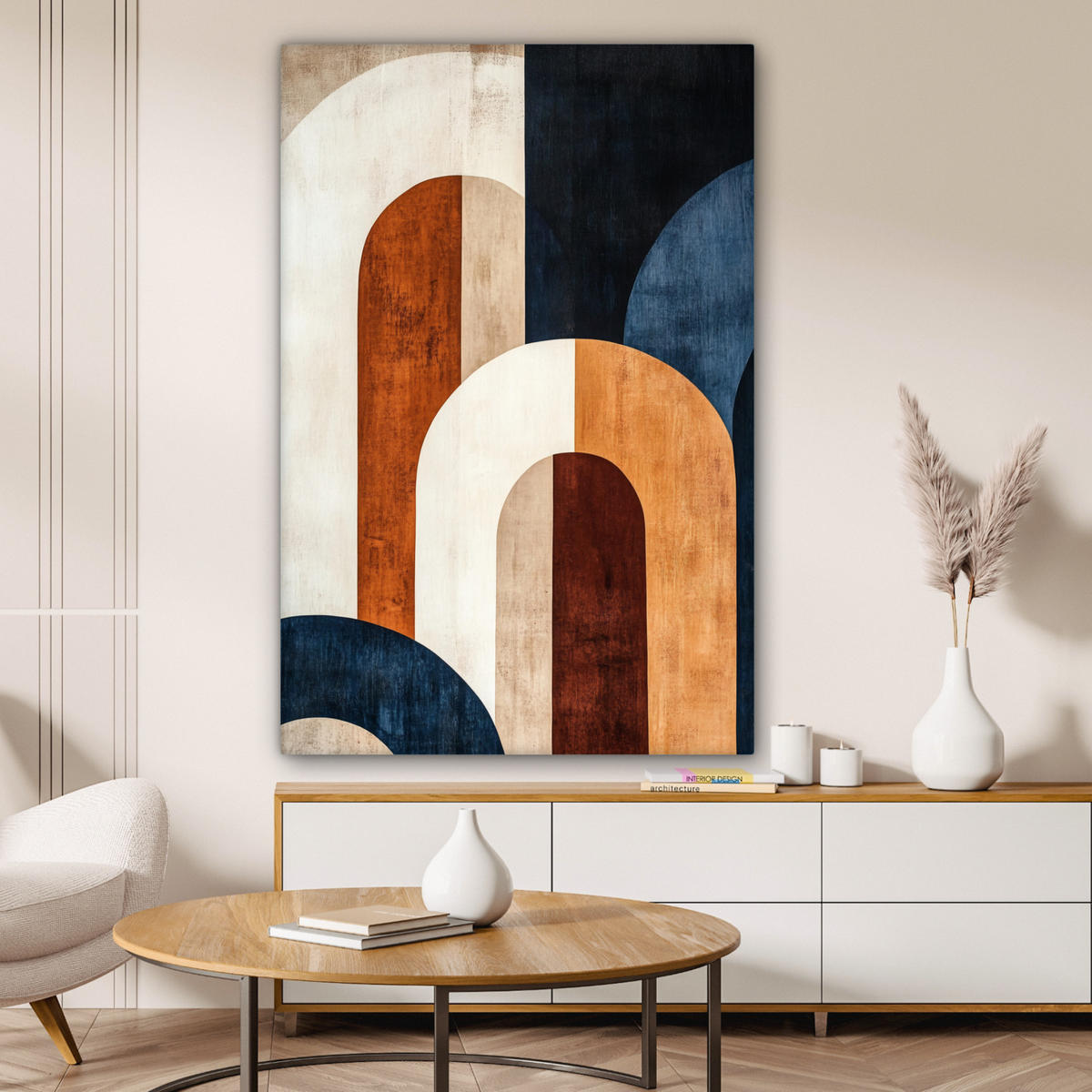 LEINWANDBILD Abstrakt - Formen - Dunkelblau 80x120 cm - Cognac, Textil (80/120cm) - MuchoWow