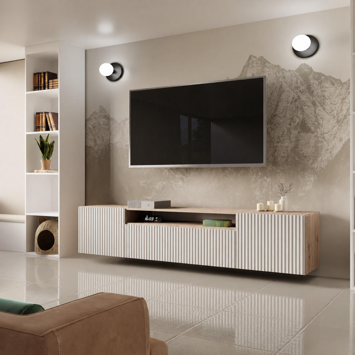 TV-SCHRANK Noe 200 cm, dreitürig, artisan, weiß - Eiche Artisan/Weiß, Kunststoff (200/40/41cm) - Margaret Hadas24