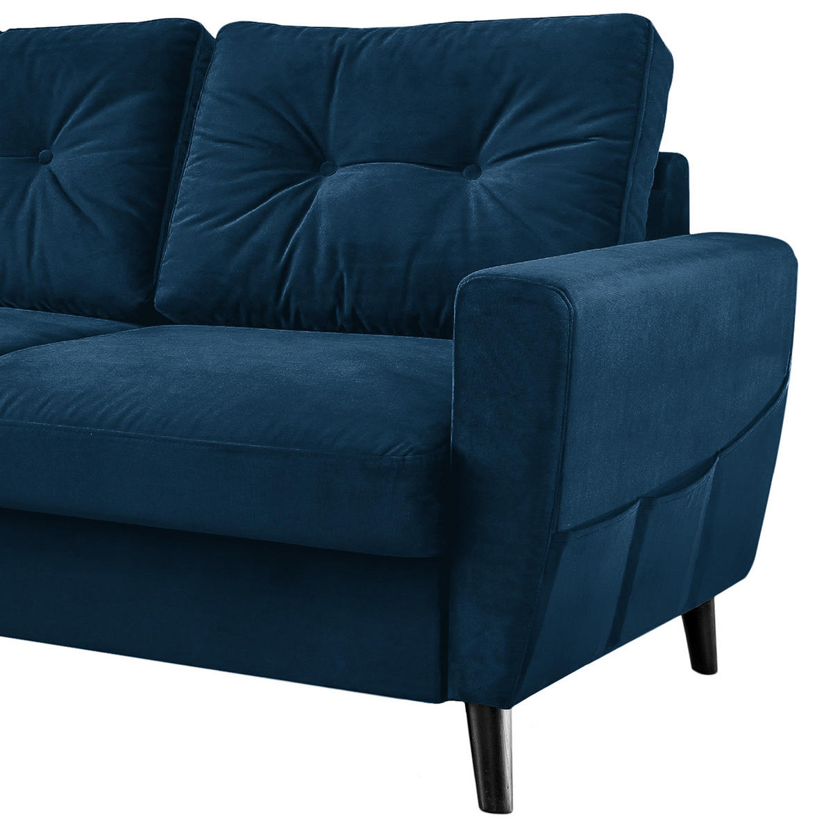 ECKSOFA mit Longchair - Schwarz/Dunkelblau, Buchenholz/Textil (233/148cm) - home24