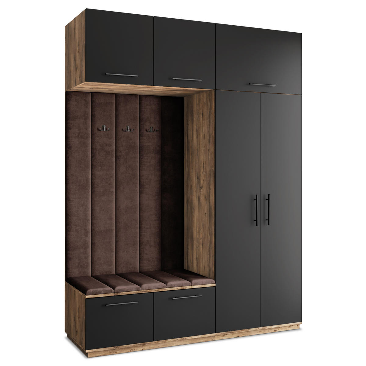 GARDEROBENSCHRANK REMA 180/240/60 cm Modern Garderobe-Set Eiche Lefkas - Eichefarben/Schwarz, Holzwerkstoff (180/240/60cm) - MASSENO