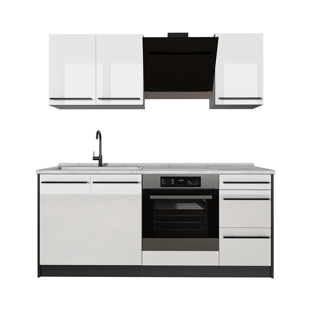 Vicco Singleküche Weiß Hochglanz, Anthrazit 180x206.8x60 cm