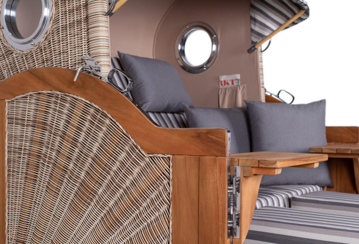 STRANDKORB XXL Düne Grande Teak PE Shell - Braun/Grau, Metall (142/170/95cm) - Mr. Deko