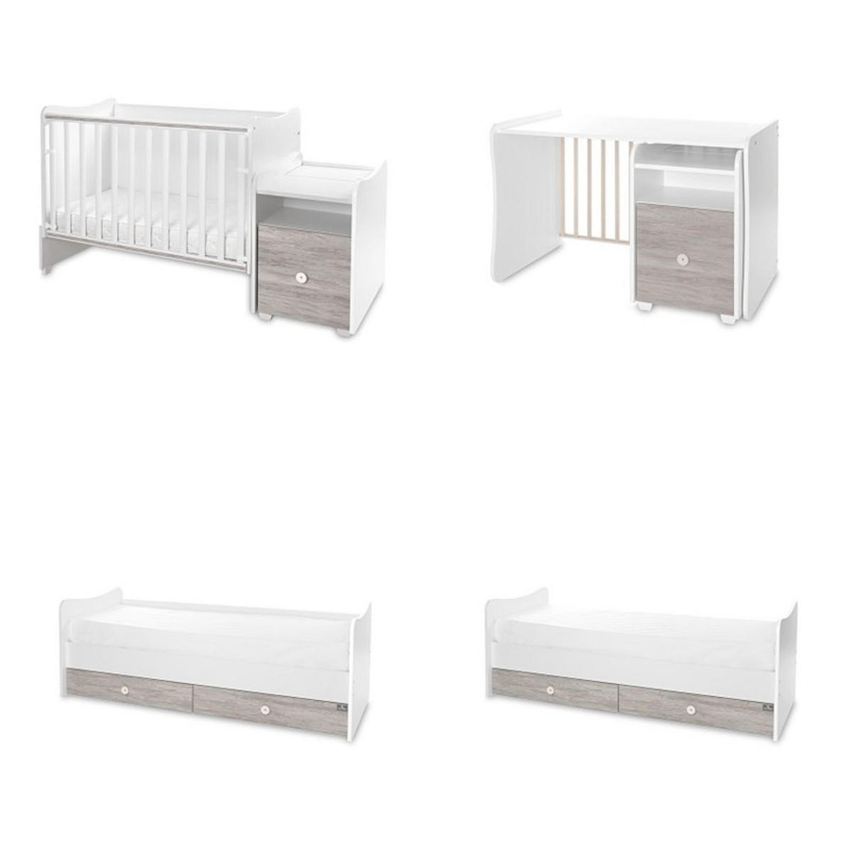 BABYBETT Trend Plus weiß grau 110 x 62 cm, 70 x 160 cm, Schaukelfunktion, Kommode, Schubladen - Grau, Holzwerkstoff (62/110cm) - Lorelli
