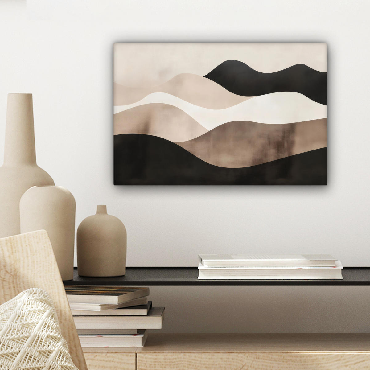 LEINWANDBILD Abstrakt - Landschaft - Wellen - Cremefarben 30x20 cm - Cappuccino, Textil (30/20cm) - MuchoWow