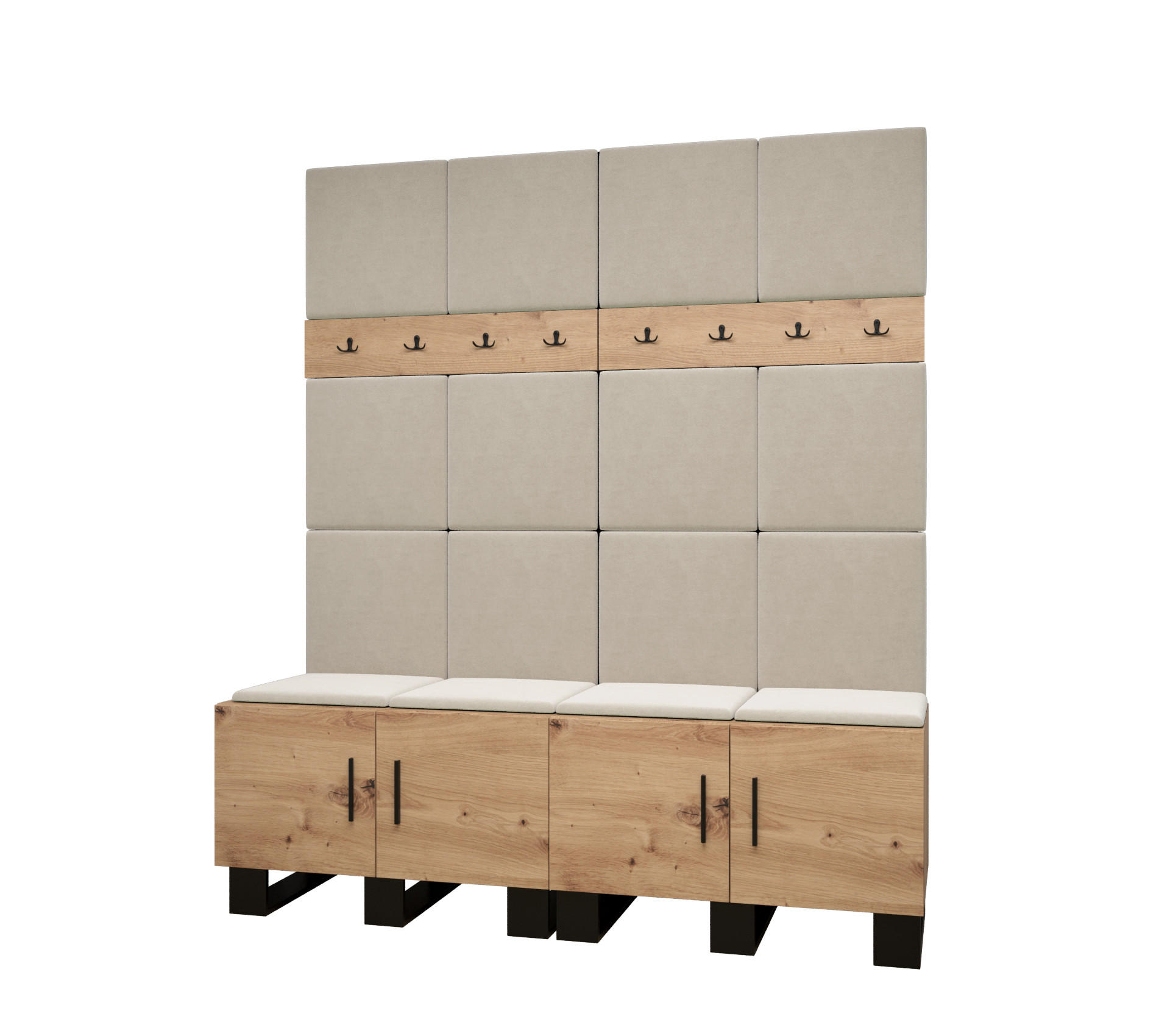 Abiks Möbel Garderoben-Set Eiche Artisan, Creme 168x196x45.6 cm