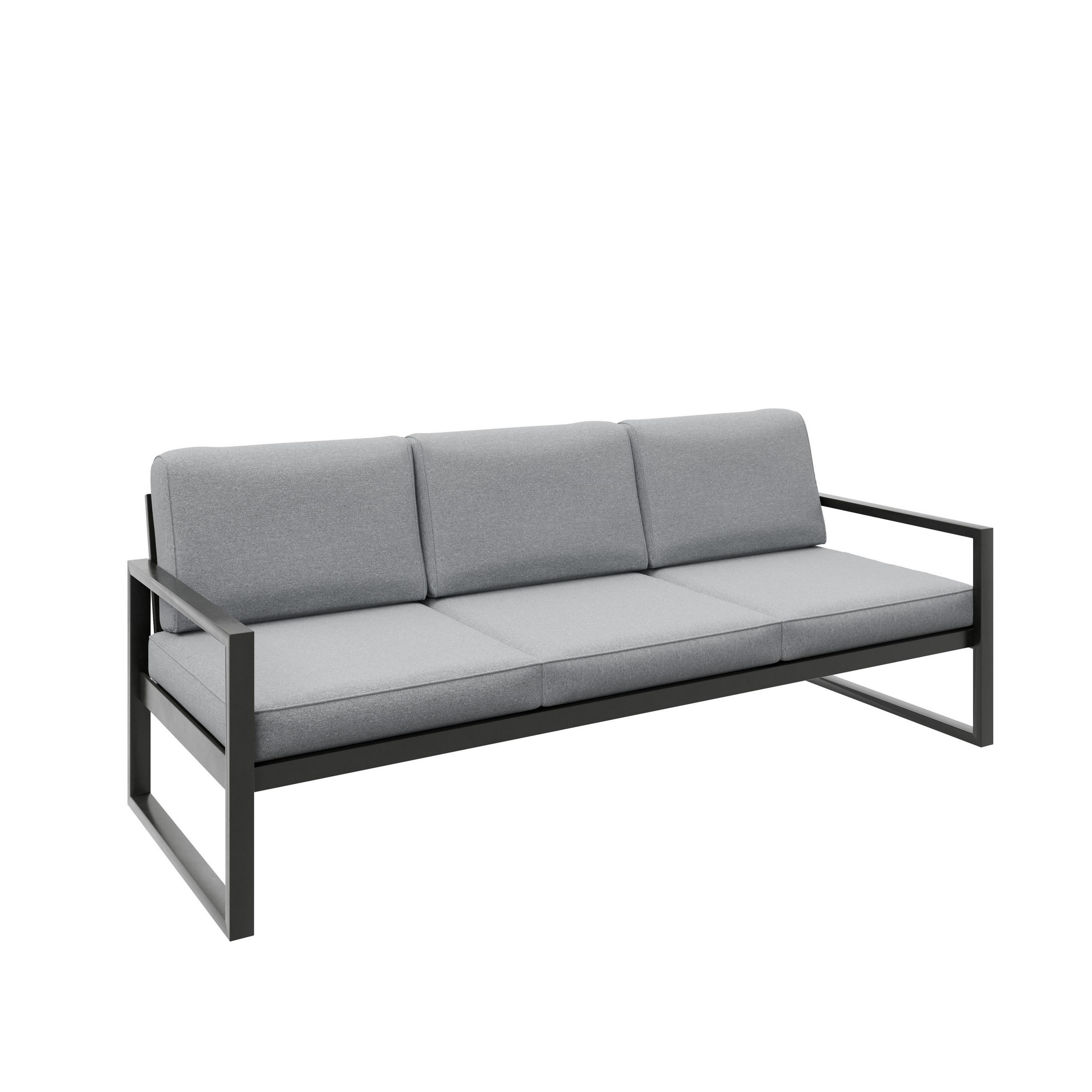 GARTENSOFA 3 Sitzer Madera 216x80cm, schwarz, hellgrau - Hellgrau/Schwarz, Kunststoff/Metall (216/86/80cm) - Margaret Hadas24