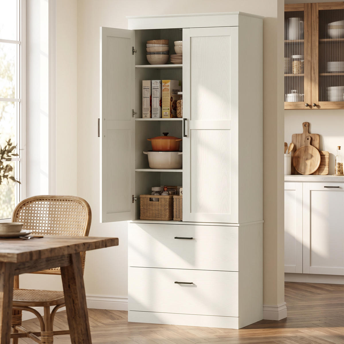 KÖKSSKÅP i spånskiva, krämvit - Cremefärgad/Svart, Träbaserade material/Plast (39/178/75cm) - HOMCOM