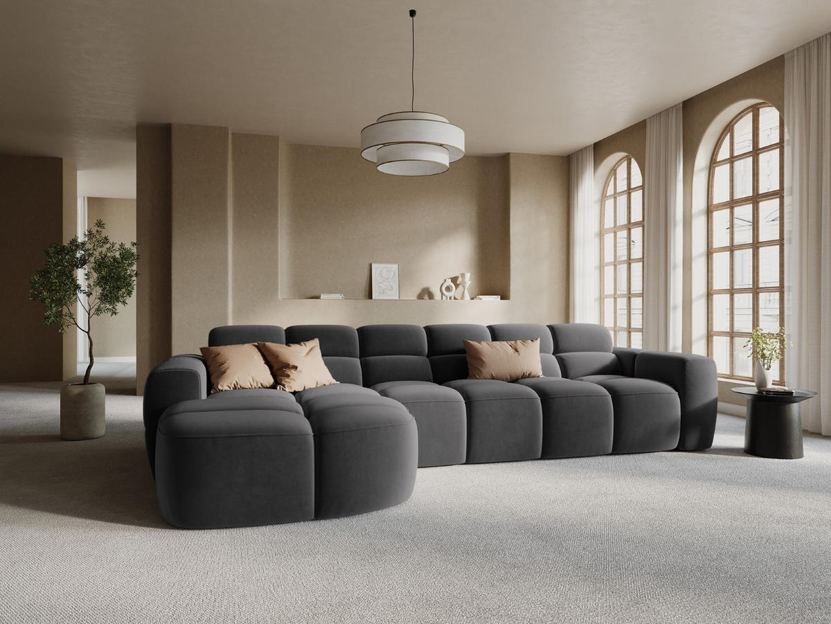 ECKSOFA links Lisa aus Samt dunkelgrau 4 Sitzplätze - Dunkelgrau, Textil (170/310cm) - Micadoni