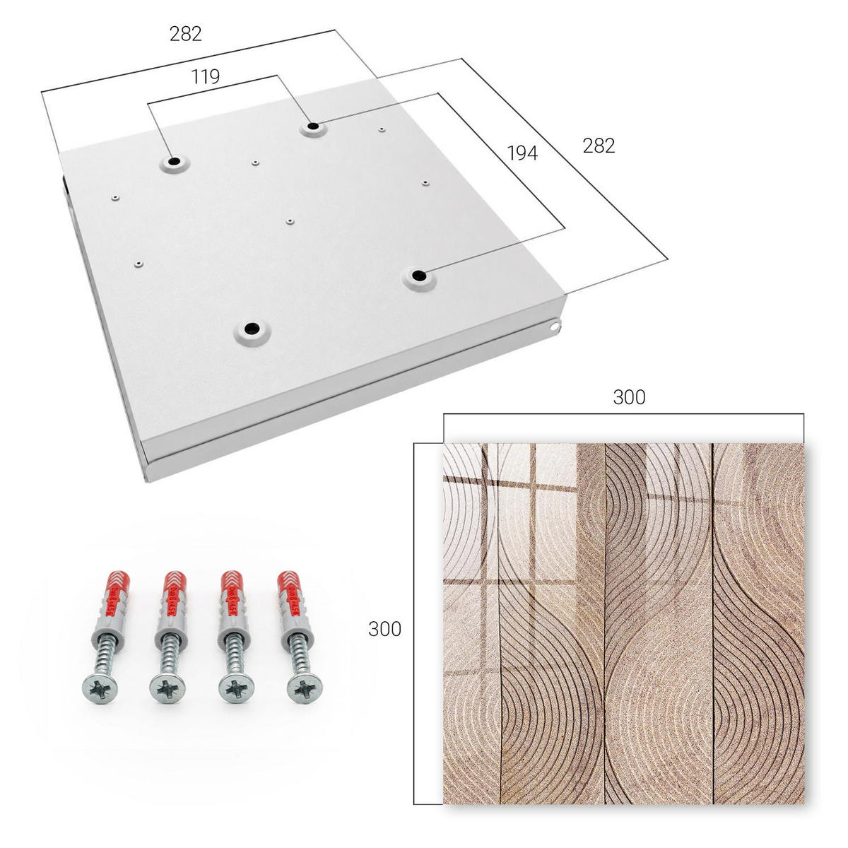 SCHLÜSSELBOX Weiß 30x30 cm – Türöffnung nach rechts - Texturwellen - Beige, Metall (30/30/5cm) - TULUP