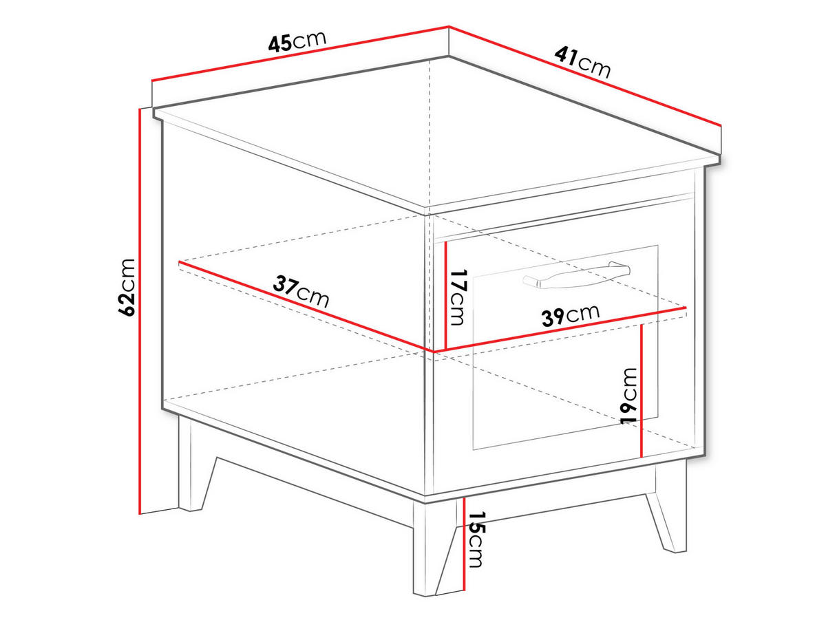 NACHTTISCH Windsor W-11 - Kaschmir/Eichefarben, Holz/Holzwerkstoff (45/62/41cm) - MIRJAN24
