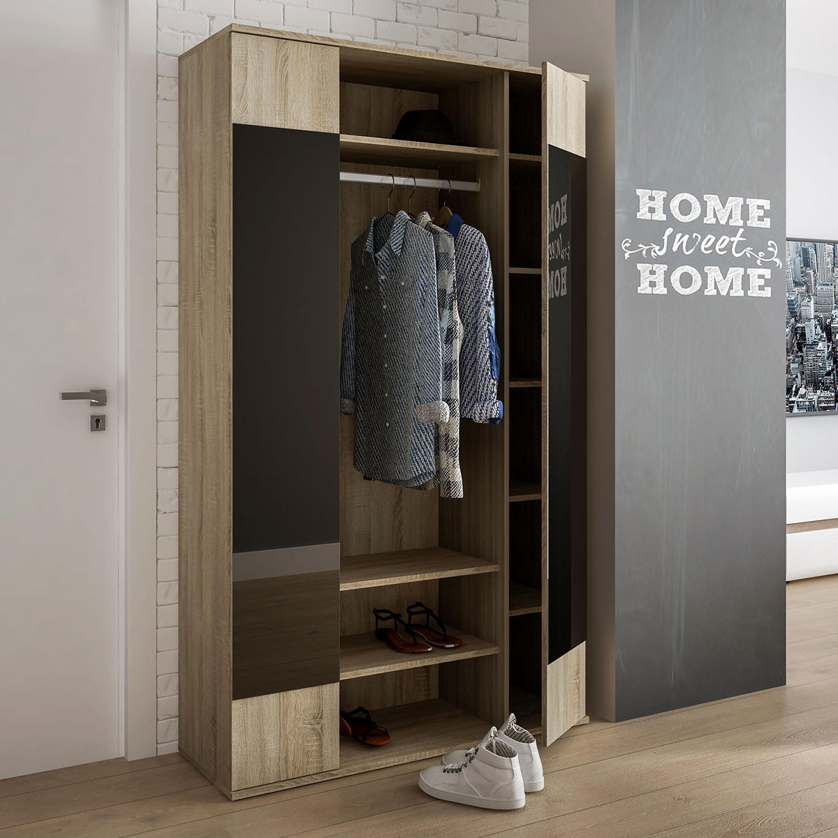 GARDEROBE Eliza sonoma eiche 115 / 40 / 195cm - Braun/Sonoma Eiche, Holz/Holzwerkstoff (115/195/40cm) - Feldmann-Wohnen