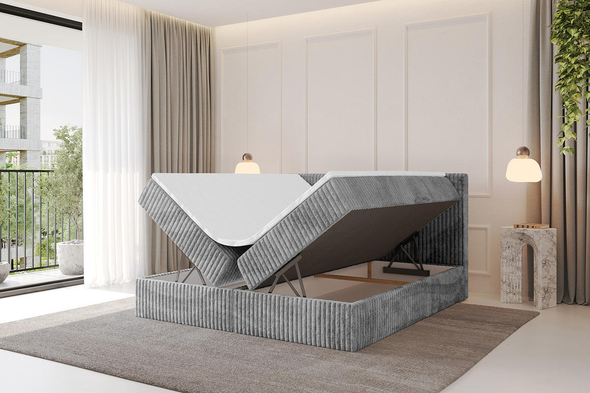 BOXBETT mit Matratze H4 und Lattenrost - TOLO - 140x200 Cord - Hellgrau - Hellgrau, Holzwerkstoff/Kunststoff (140/200cm) - ALTDECOR