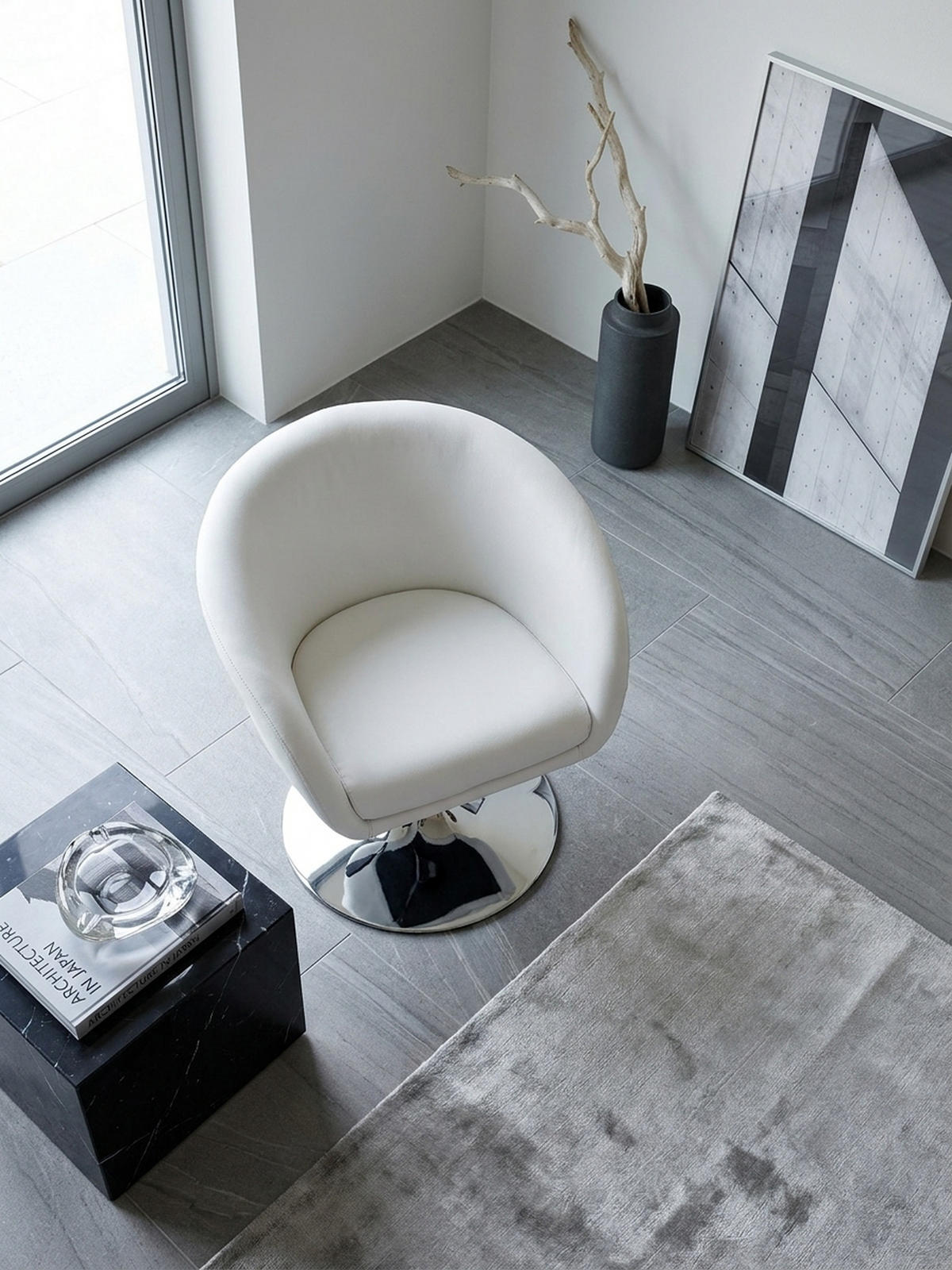 LOUNGESESSEL verstellbare Sitzhöhe mit Trompetenfuß Retro LIFT , Weiß 62x55x84 cm - Silberfarben/Weiß, Kunststoff/Textil (62/84/55cm) - KADIMA DESIGN