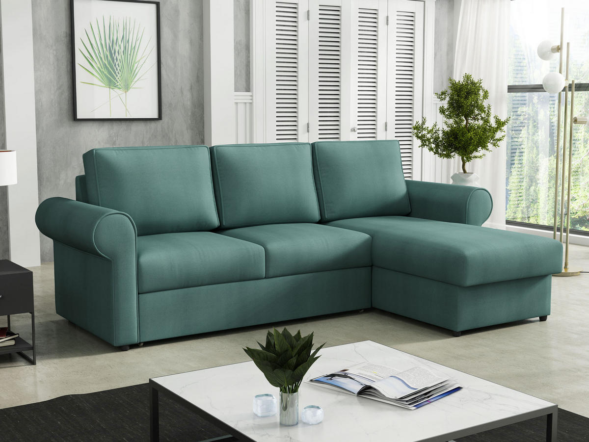 ECKSOFA Monaco - Türkis/Schwarz, Holz/Textil (246/155cm) - MIRJAN24