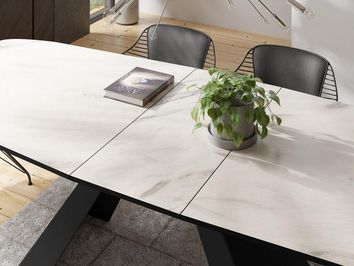ESSTISCH Monte rechteckig ausziehbar, Marmor Weiß 160-200/80/76 cm - Ecru/Schwarz, Holzwerkstoff/Metall (160/80/76cm) - WFL GROUP