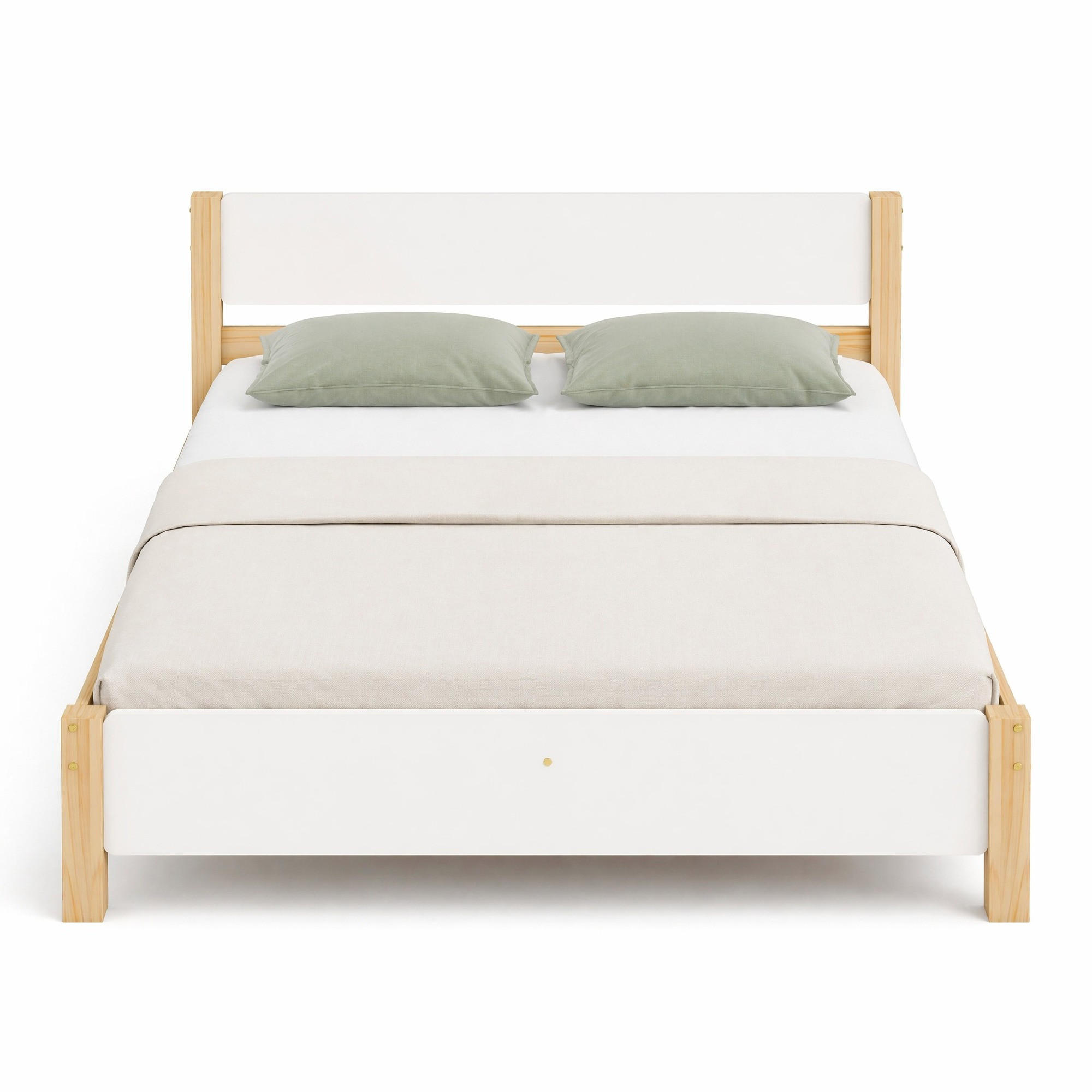 BETT 140/200 cm in Weiß & Natur mit Lattenrost - Weiß/Naturfarben, Holz/Holzwerkstoff (140/200cm) - CHICFURN