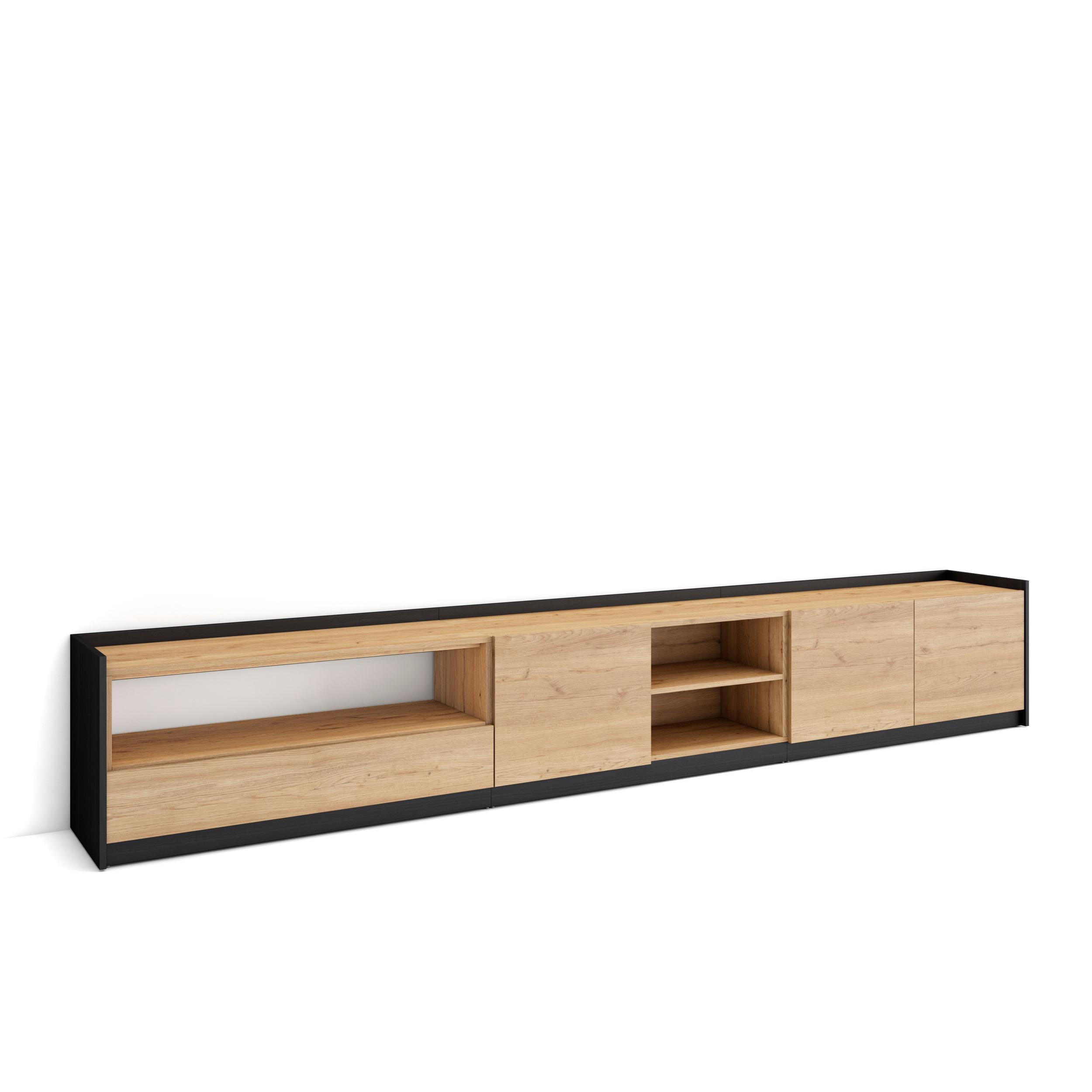 TV-SCHRANK, Lowboard, Eiche Schwarz, 310/37/50cm - Eichefarben, Holzwerkstoff (310/50/37cm) - Skraut Home