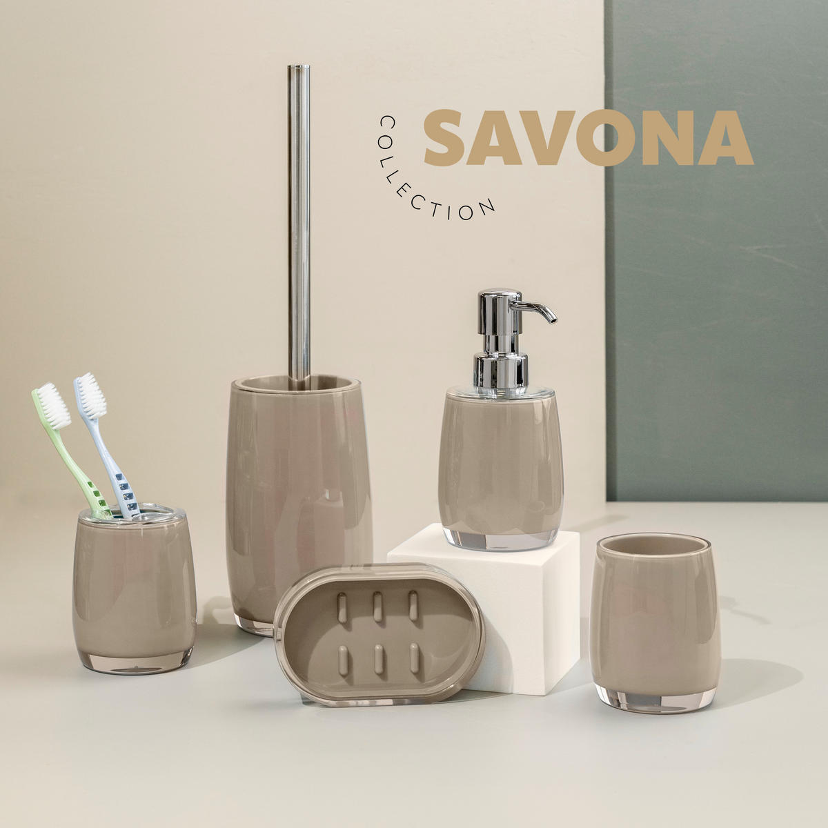SEIFENSPENDER SAVONA, braun - Cappuccino, Kunststoff (8/16/8cm) - bremermann