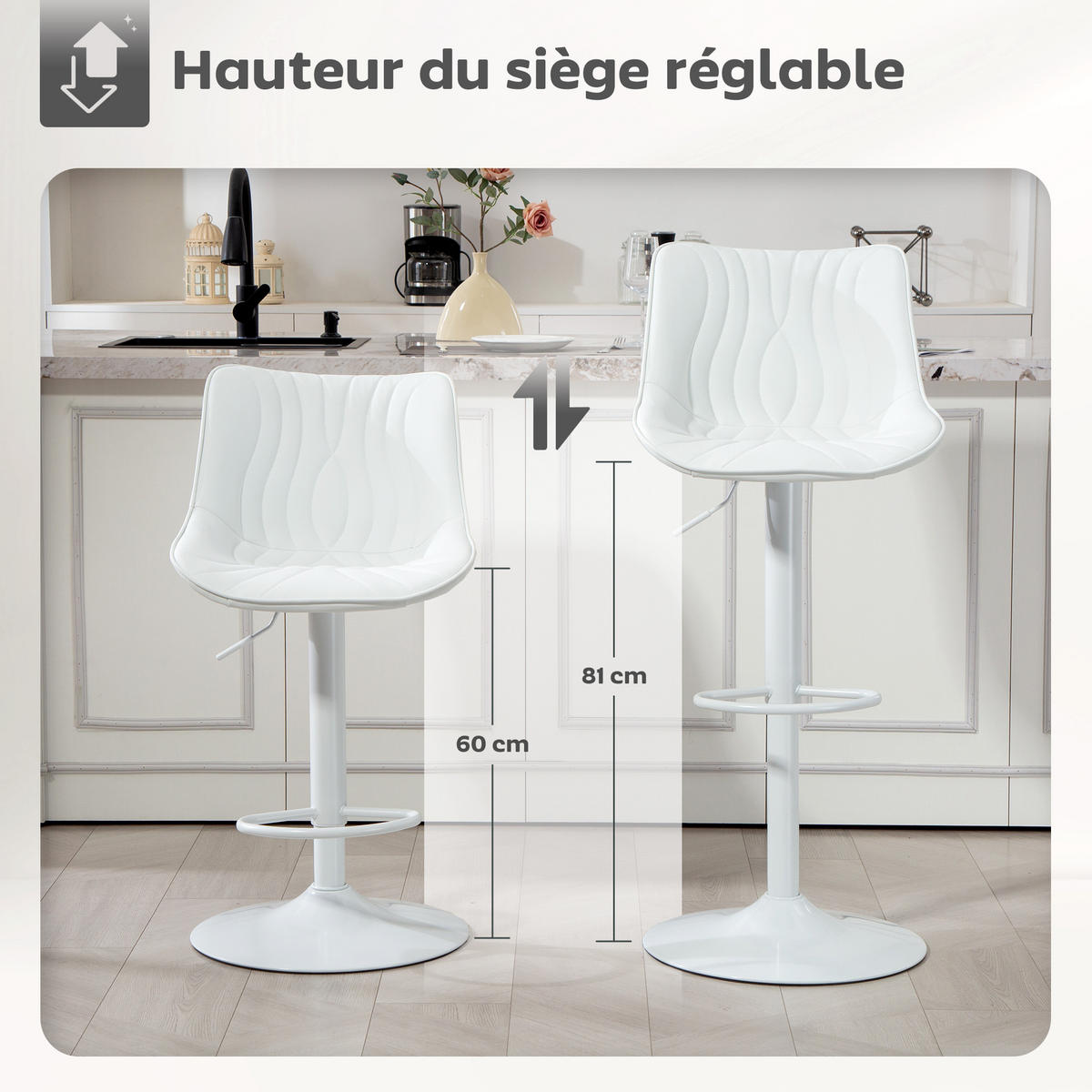BARHOCKER 2er-Set DE-14774 höhenverstellbar & 360° schwenkbar Weiß - Weiß, Metall (47.5/110/54cm) - ComfortXL