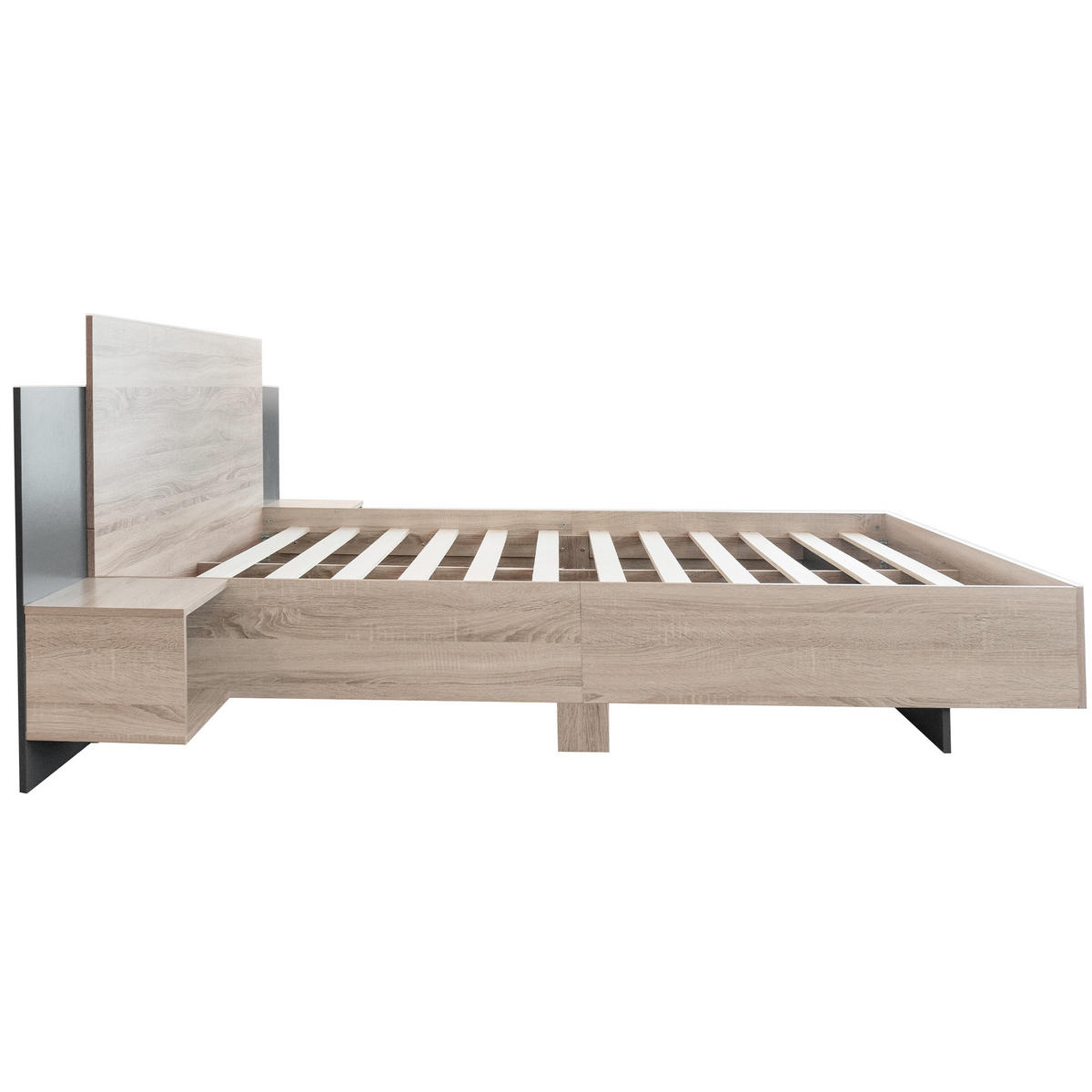 DOPPELBETT 160/200 cm Sonoma-Eiche Dunkelgrau mit 2 Nachtkommoden - Dunkelgrau, Holz (160/200cm) - OKWISH