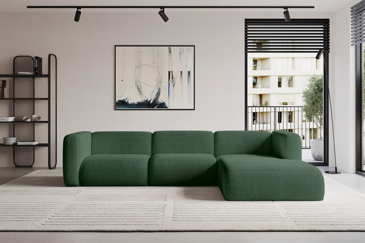 ECKSOFA Ottomane Rechts MIRA-L2 318x179x89 Grün Cord - Salbeigrün/Schwarz, Holzwerkstoff/Kunststoff (318/179cm) - ALTDECOR
