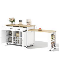 KÜCHENINSEL 93 cm MDF Natur Weiß mit Ausziehbarer Arbeitsplatte und Weinregal - Weiß, Holzwerkstoff (50/93/136cm) - Korfee