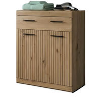 BADKOMMODE Eiche Artisan 74 x 88 cm, Badschrank mit moderner Rillen-Optik - Schwarz/Eiche Artisan, Holzwerkstoff/Kunststoff (74/88/31cm) - Inn.Furn