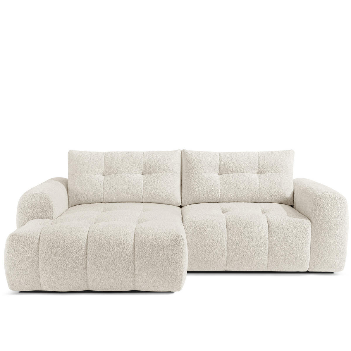 ECKSOFA MIT HOCKER RAVIA, Bouclé, Weiß - Weiß, Holz/Textil (96/50cm) - KONSIMO®