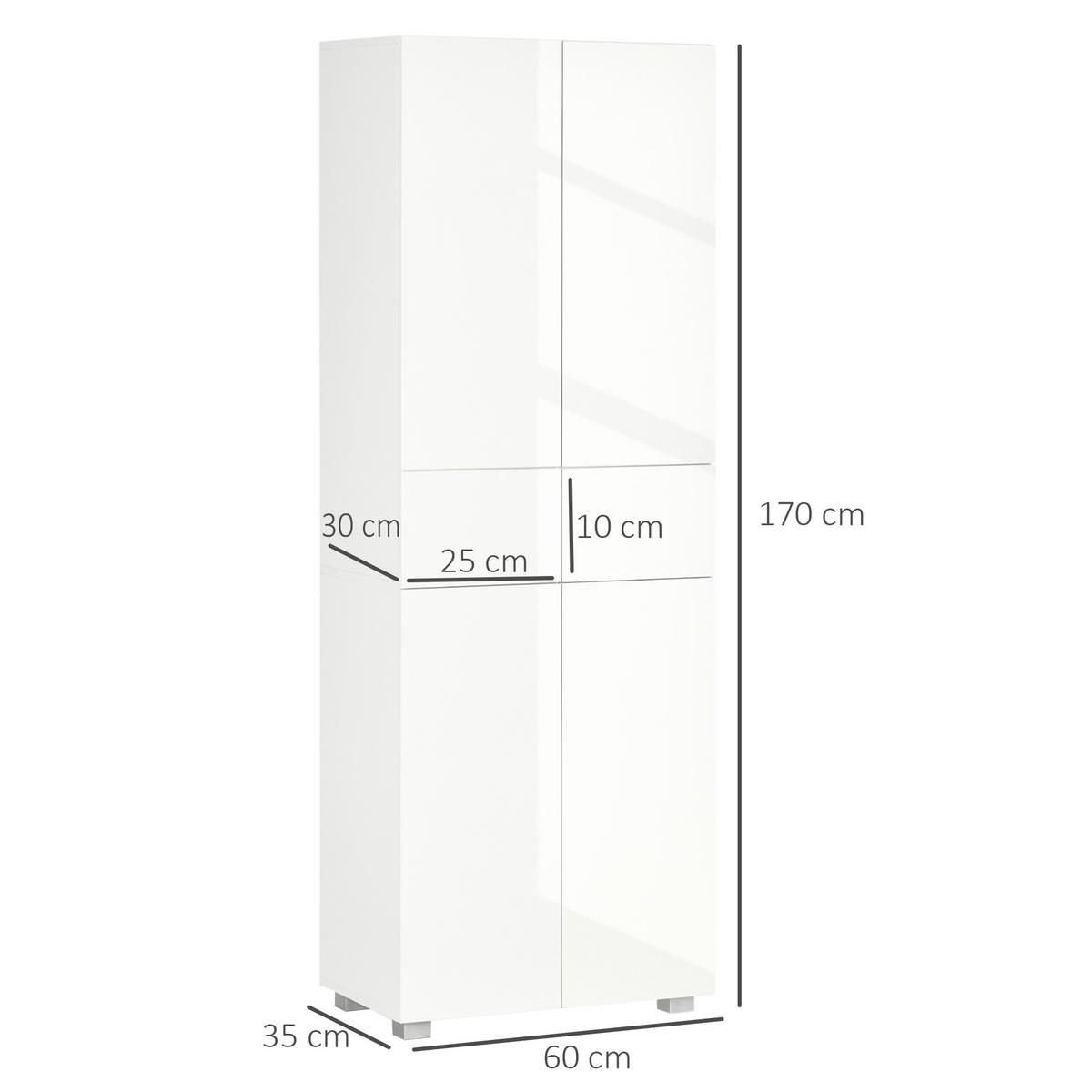 HIGHBOARD DE-11024 4 Türen Weiß Hochglanz - Weiß Hochglanz, Holzwerkstoff (35/170/60cm) - ComfortXL